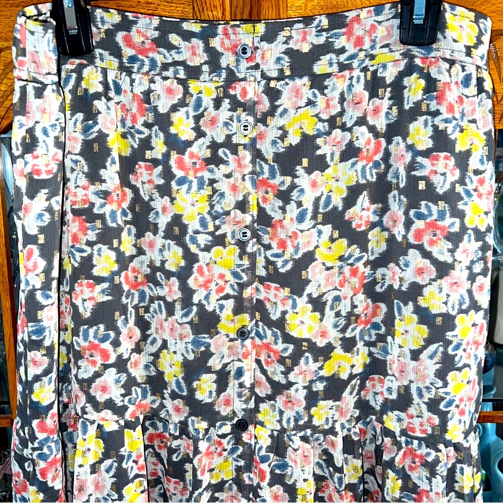 Loft Multi-colored Floral Tiered Long Skirt Size L MSRP $89 Coastal Gray